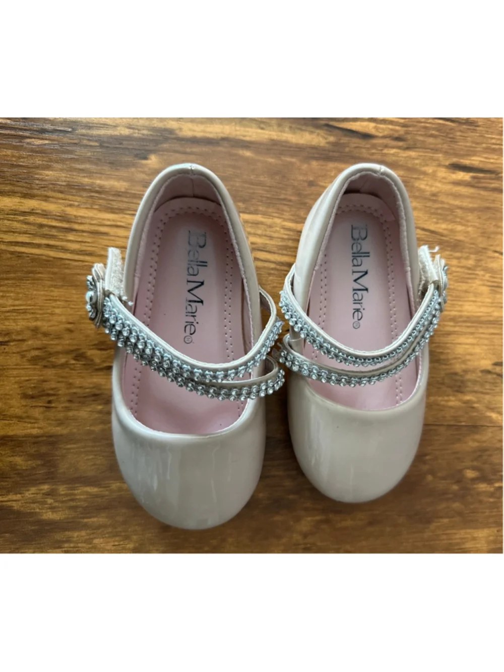 Bella Marie Dress Shoes Baby Girls Size 5 Beige Rhinestone Flower Mary Jane